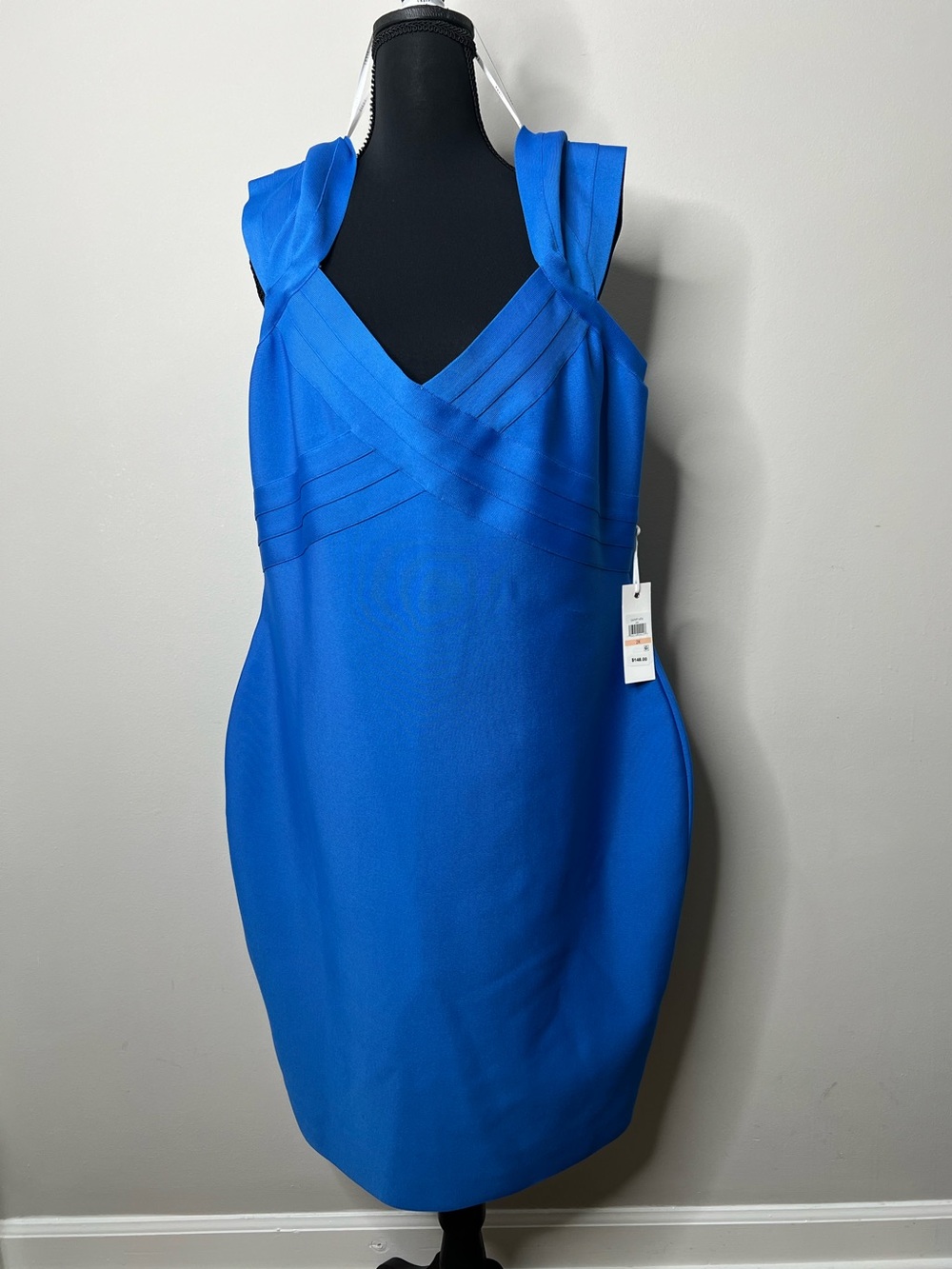 NWT Curvy Chic Siena Royal Blue V-Neck Sleeveless Sheath Dress Bodycon Size: 2X